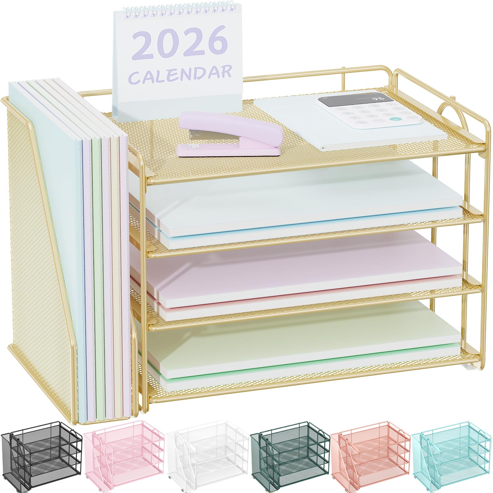 Photo 1 of Spacrea Desk Organizers and Accessories, Paper Organizer for Desk with File Organizer, Desk Accessories & Workspace Organizers for Office Supplies (Gold)