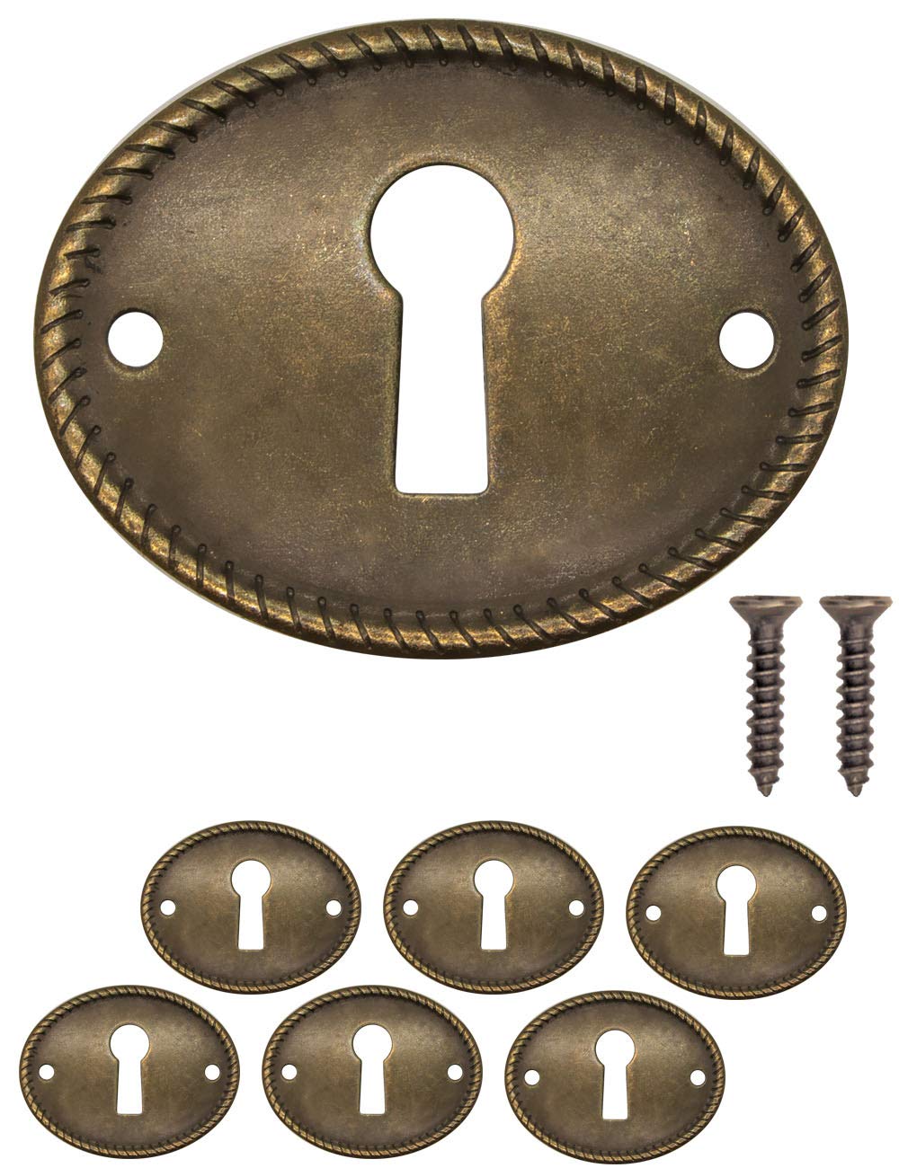 FUXXER 6 x Antique Key Signs, Lock Rosettes, Brass Design, Oval, 37 x 29 mm, Set of 6