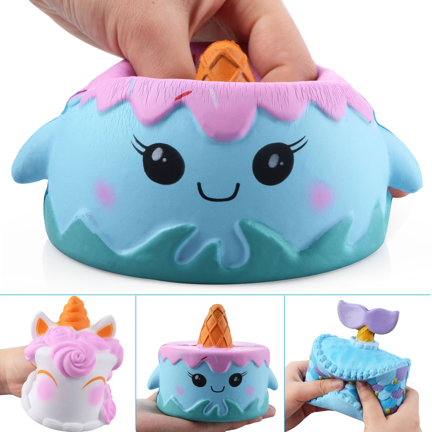 Slow Rising Squishies,ASDOMO 14CM Simulation PU Slow Rebound Unicorn Narwhal Mermaid Cake - Random Color 1PCS