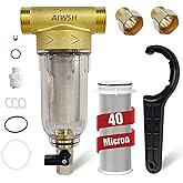 40 Micron Spin Down Sediment Filter,Reusable Sediment Water Filter,Washing Machine Water Filter,Whole House Pre-Filtration System for City Water & Well Water,25GPM,1" MNPT+3/4" FNPT+3/4" MNPT