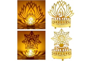 ALIKIKI Metal OM Diwali Shadow Diyas – Tea Light Candle Holder Deya Birthday Wedding Housewarming Gift for Indian Murti Puja Item Home Office Temple Mandir Pooja Altar Decor