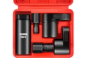 WETT Oxygen Sensor Socket Set, 5-Piece Offset O2 Sensor Wrench Removal Tool and Thread Chaser Tool Kit, 3/8" 1/2" Drive, 22mm (7/8"), Automotive Oxygen Sensor Sockets