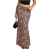 MakeMeChic Women's Leopard Print Maxi Skirt High Waisted Cheetah Print Casual Long Skirts