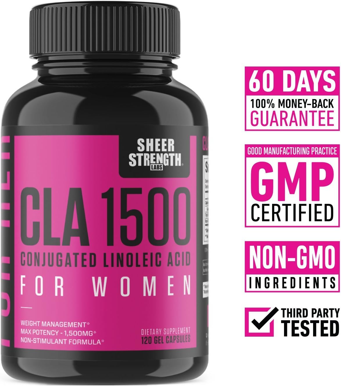 Extra Strength CLA for Women - 1500mg High Potency Weight Loss Supplement - Conjugated Lineolic Acid from Safflower Oil - Stimulant-Free Fat Burner - 120 Softgels - Sheer Strength - Packaging May Vary: Health & Personal Care