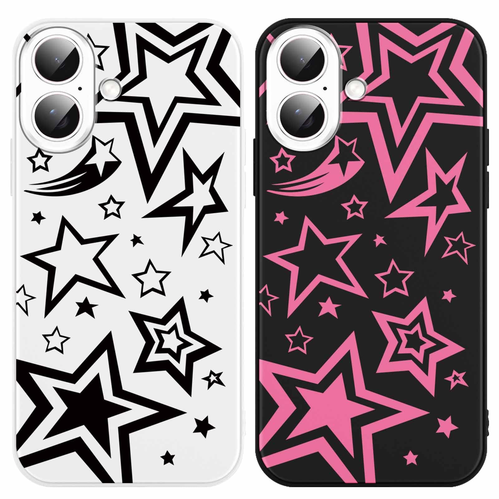 Yomjew 2 Pack Cute Pink Girly Star Phone Case for iPhone 16 Plus 6.7 inch, Durable Pattern Design Anti-Scratch Soft Slim Flexible Protective Shockproof TPU Cover for Women Girls