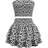 GORGLITTER Women's Sexy Going Out Outfits Cheetah Leopard Print Tube Tops Y2k Animal Western Mini Skirt Set