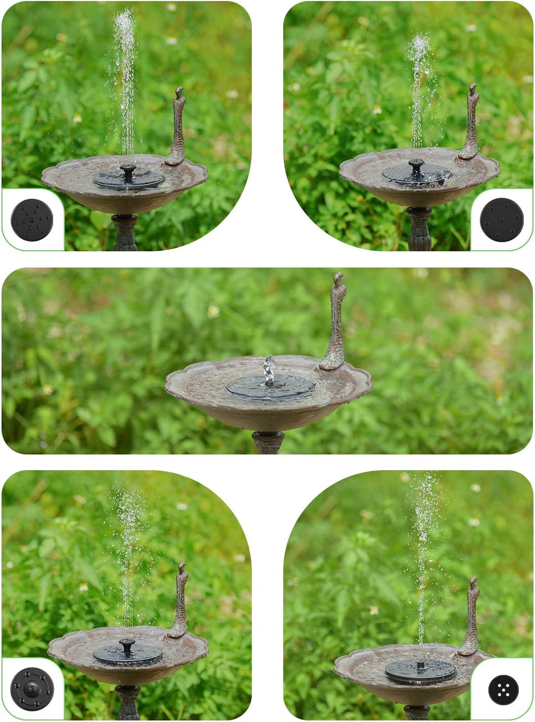 OKMEE OKSF-03 Bird Bath Fountain, Solar Power Pump with 5 Nozzle, Black : Garden & Outdoor