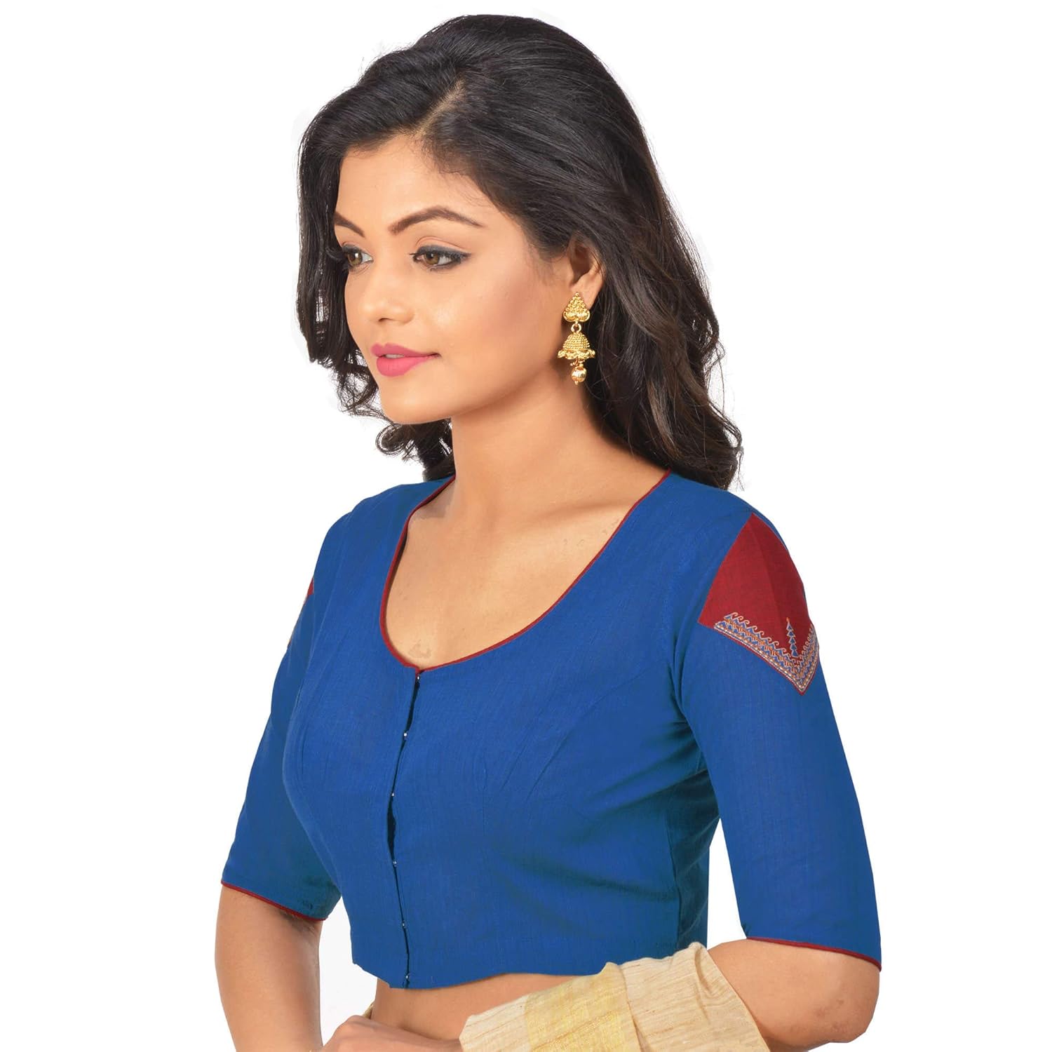 blue cotton embroidered blouse