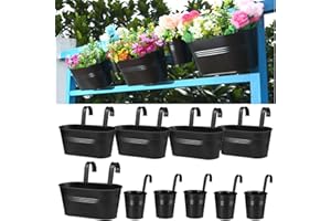 behen bahen Balcony planters Railing Hanging planters for Outdoor Plants Deck Railing Planter Boxes Window Boxes planters,Fence planters,Flower pots,herb Garden Planter Plant Traps (10, Matte Black)