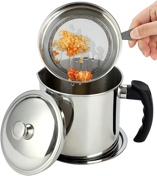 Oil Strainer Pot Grease Can 44 Oz Stainless Steel Olive Oil