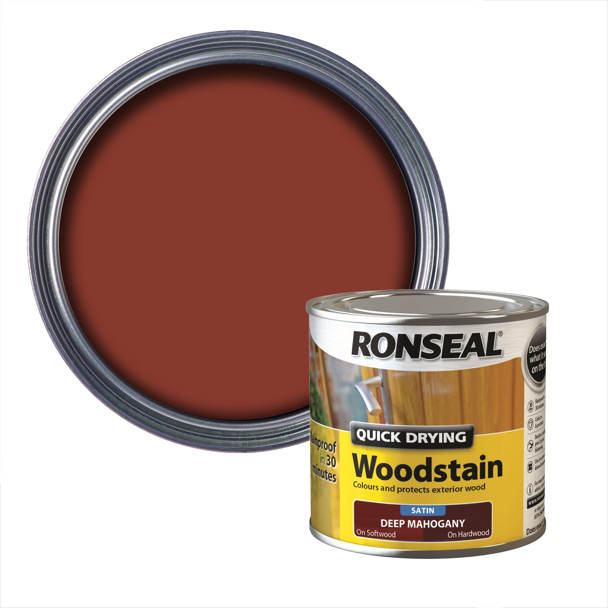 Ronseal QDWSDM250 250ml Woodstain Quick Dry Satin Deep - Mahogany