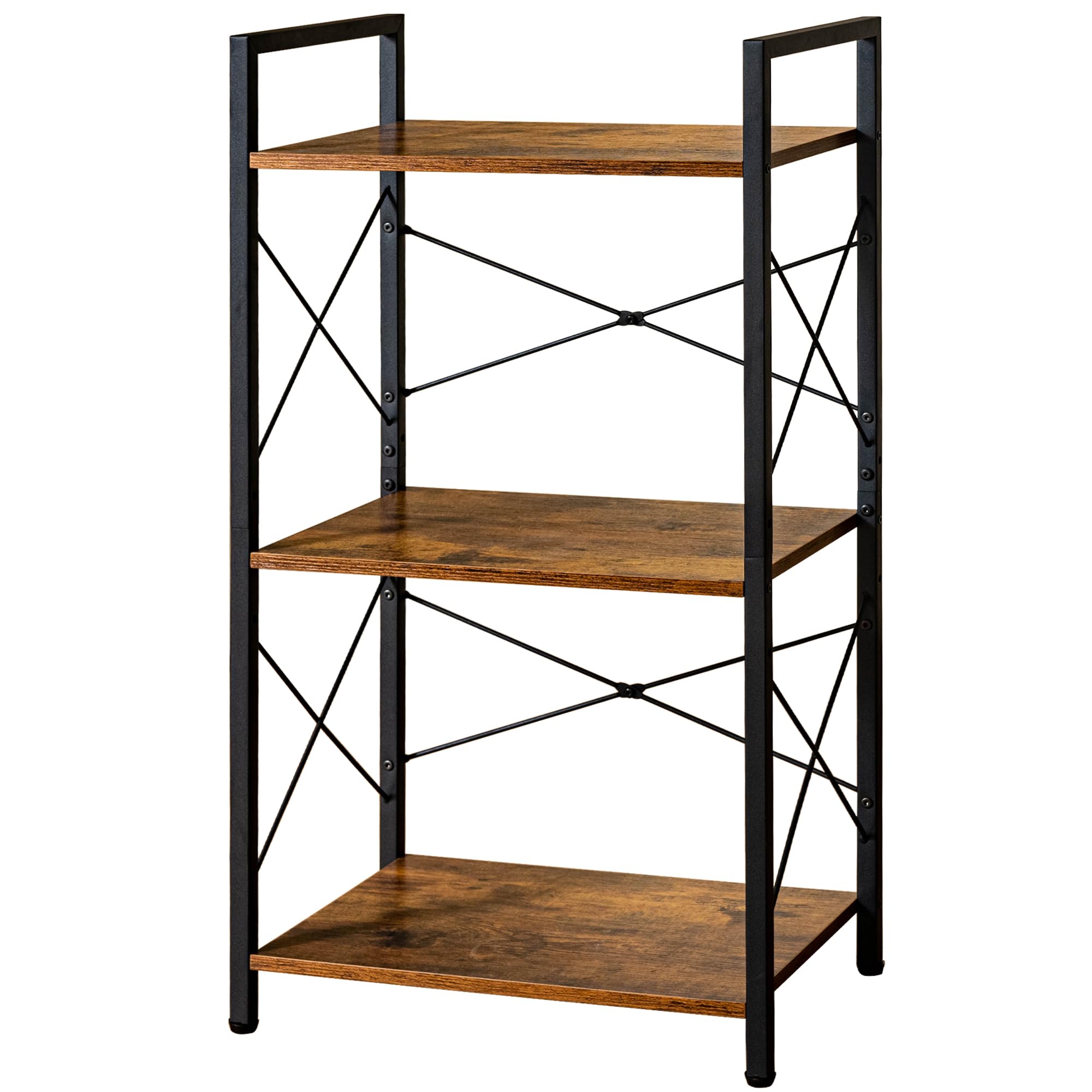 Photo 1 of HCHQHS Small Bookshelf, Adjustable 3-Tier Industrial Bookcase, Rustic Open Book Shelf, Wood and Metal Horizontal Bookshelves
