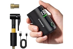 Calmara MY20 Electric Bike Pump with Gauge, 130 PSI Fast Inflate, Mini Bicycle Pump with Presta & Schrader Valve, Auto Stop, 