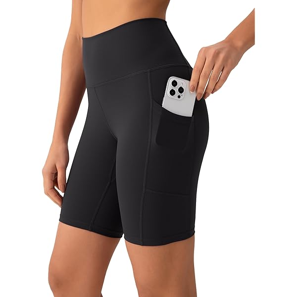 WHOUARE Paquete De 4 Pantalones Cortos De Yoga Con Bolsillos Para Mujer, Cintura Alta, Atléticos, Correr, Entrenamiento, Gimnasio, Control De Abdomen, 4packs # Negro, Negro, Negro, Negro