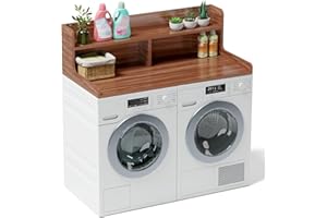 SWITMH 2-Tier Washer Dryer Countertop: Laundry Countertop with Edge Rails,Washer and Dryer Covers for The Top, Wood Laundry Topper for Organization,54" W x 27.5" D x 12" H (Walnut Brown)