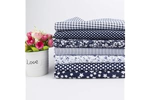 ANTETEK 7Pcs 20" x 20" Cotton Fabric DIY Making Supplies Quilting Patchwork Fabric Fat Quarter Bundles DIY for Quilting Patchwork Cushions Cotton Fabric for Patchwork (20" x 20", Navy Blue)