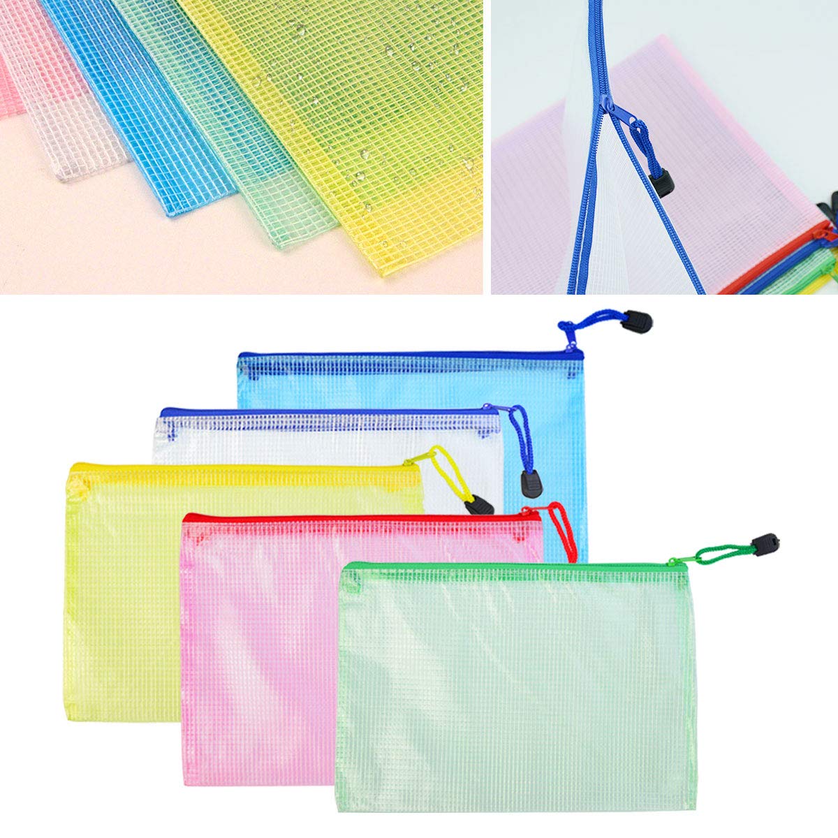 Lystaill 15pcs A5 Zipper File Bag PVC Mesh Document Bag Plastic Wallet Pouch for Office School Supplies Travel