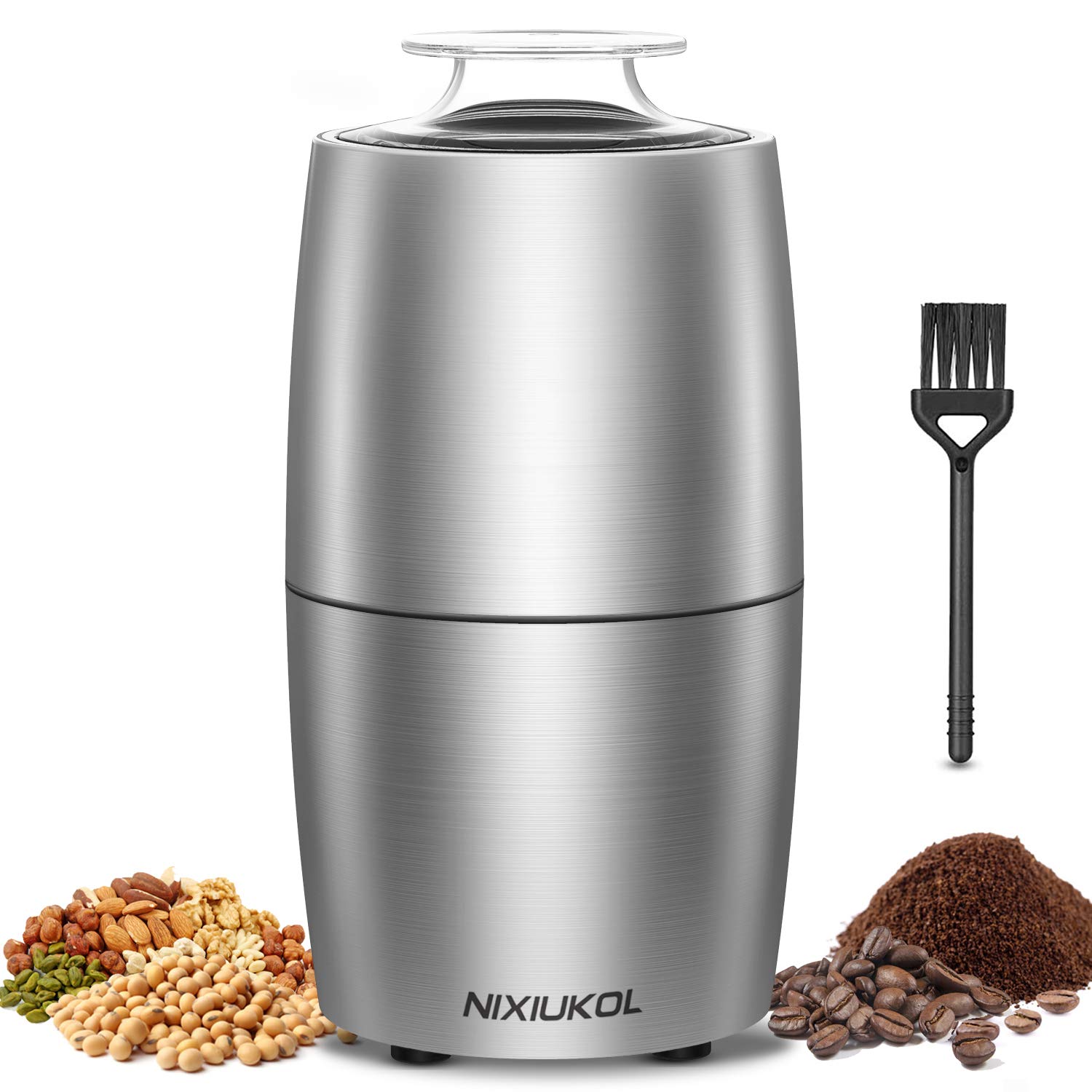 Coffee Grinder Electric Coffee Bean Grinder with Stainless Steel Blade, 50dB Low Noise, 28000rpm Powerful Motor, Detachable Cord, Brush, 50g Capacity, Grinder for Spices, Pepper, Herbs, Nuts, Grains
