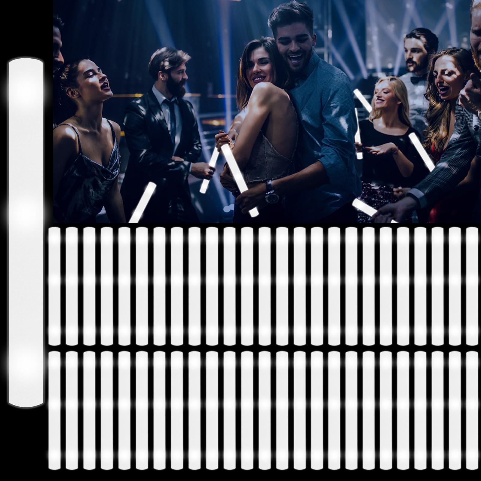 Photo 1 of YOFOBU 60Pack LED Glow Foam Sticks Bulk,Light Up Glow Sticks with 3 Flashing Modes, White Glow Wands Party Pack,Glow In The Dark Party Supplies for Valentines Day,July 4th, Wedding,Birthday,Concert