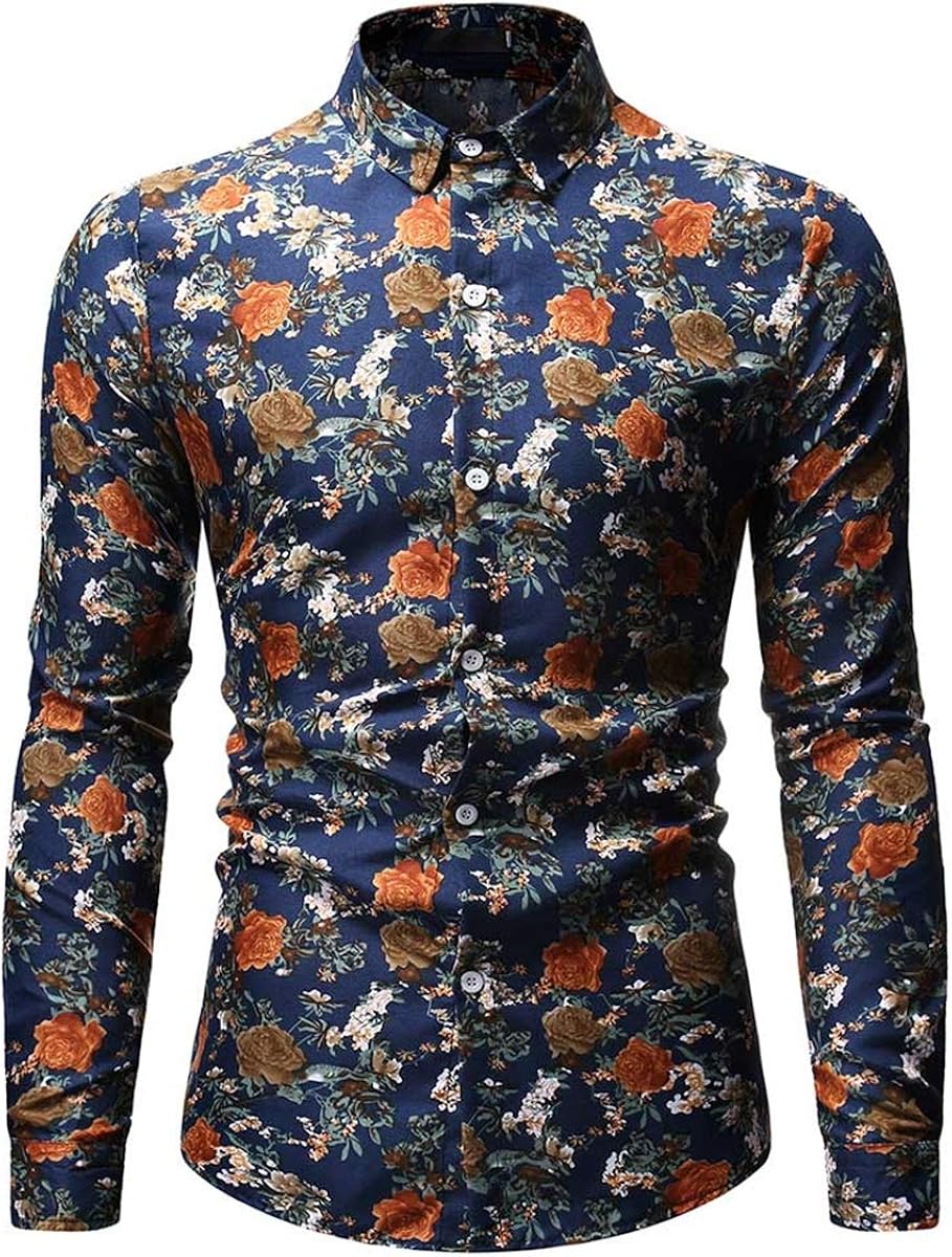 Men's Shirt Stylish Slim Fit Button Down Long Sleeve Floral Shirt at  Men’s Clothing store