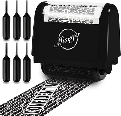 Miseyo Identity Theft Protection Roller Stamp Set Black 6 Refill Ink Included