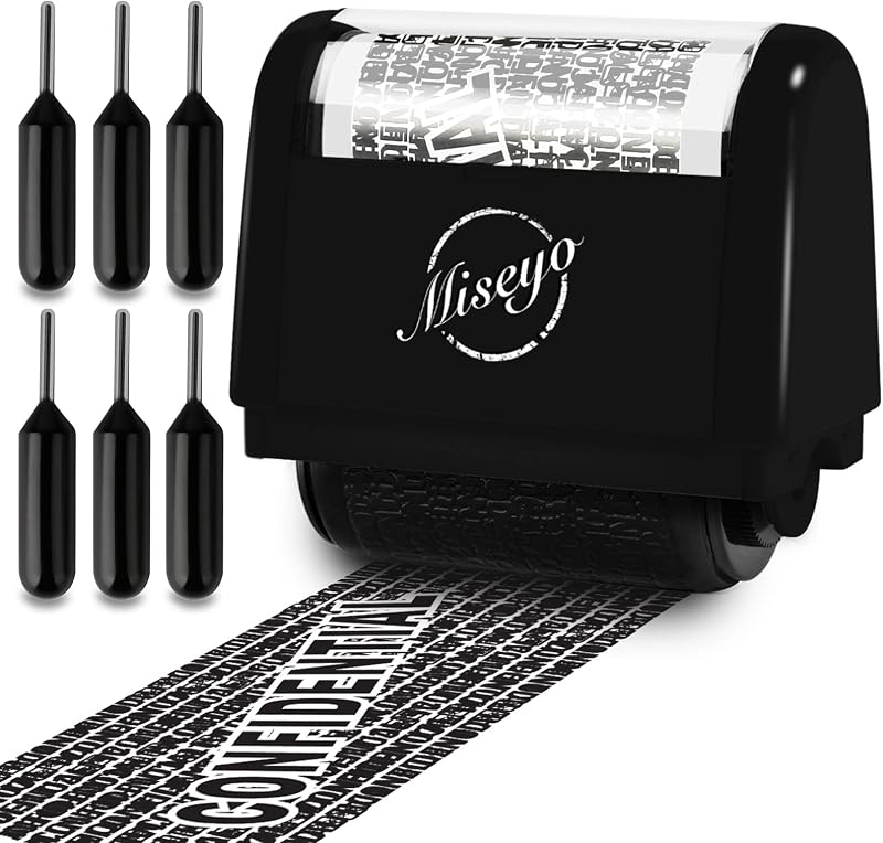Miseyo Identity Theft Protection Roller Stamp Set Black 6 Refill Ink Included