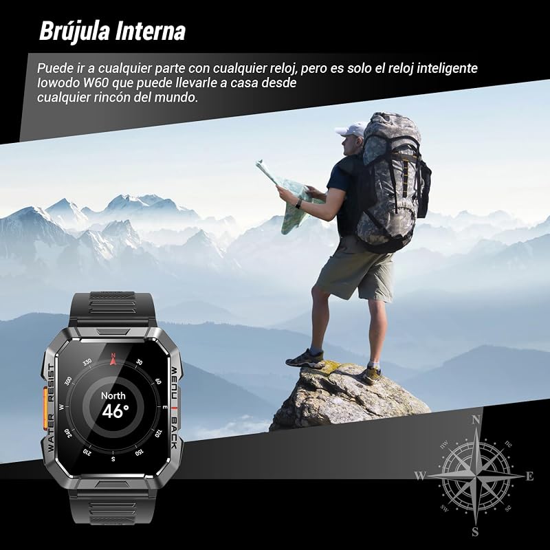 Reloj Inteligente Hombre con Linterna y Brújula,2.01" Militar Smartwatch Hombre Llamadas Bluetooth/Notificación,IP68,Monitor de Sueño,Pulsómetro,SpO2,Podómetro,100+Modos Deportivos para Android iOS