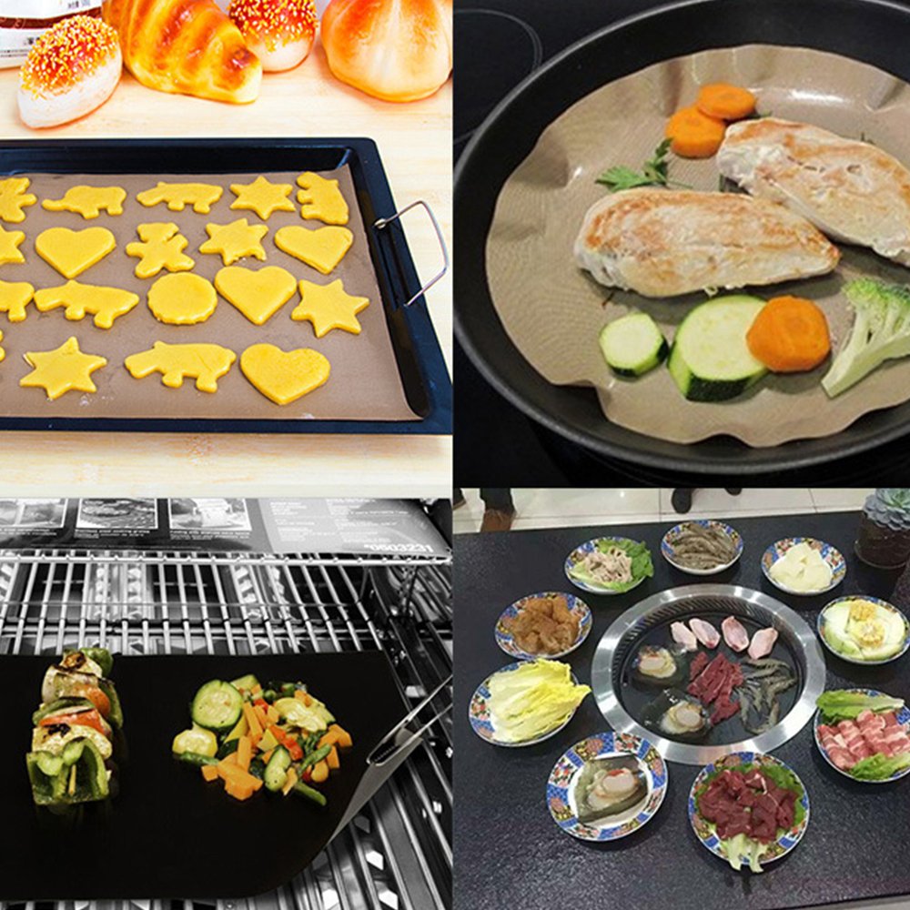 WISHPOOL Grill Mat Set of 3 - Non Stick Reusable Heavy Duty BBQ Grill&Baking Mats - Works on Gas, Charcoal, Electric Grills (Black)