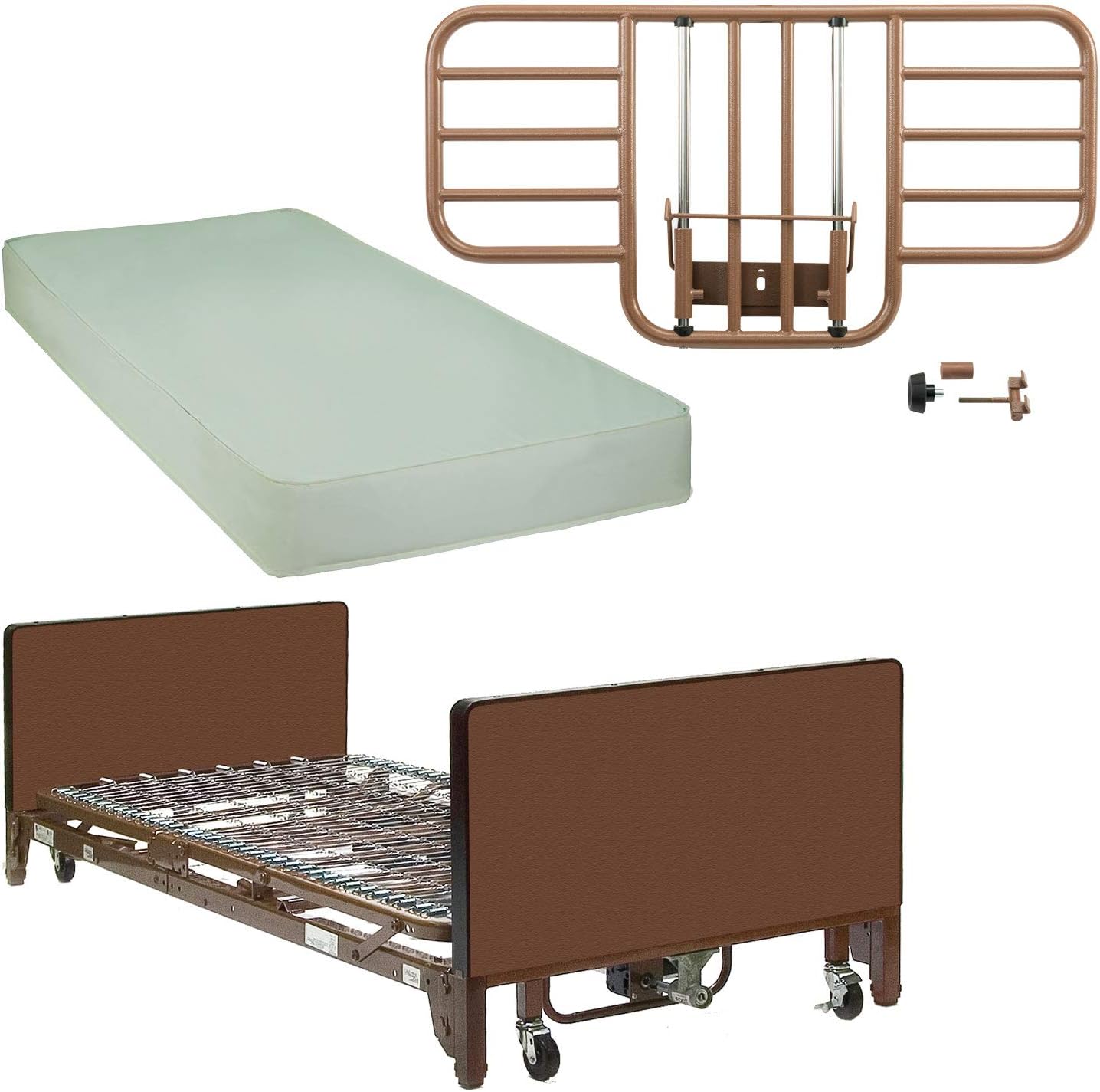 ProBasics Full Electric Homecare Bed with Built-in Low Bed Option Full Set (with Half Rails and Firm Innerspring Mattress)
