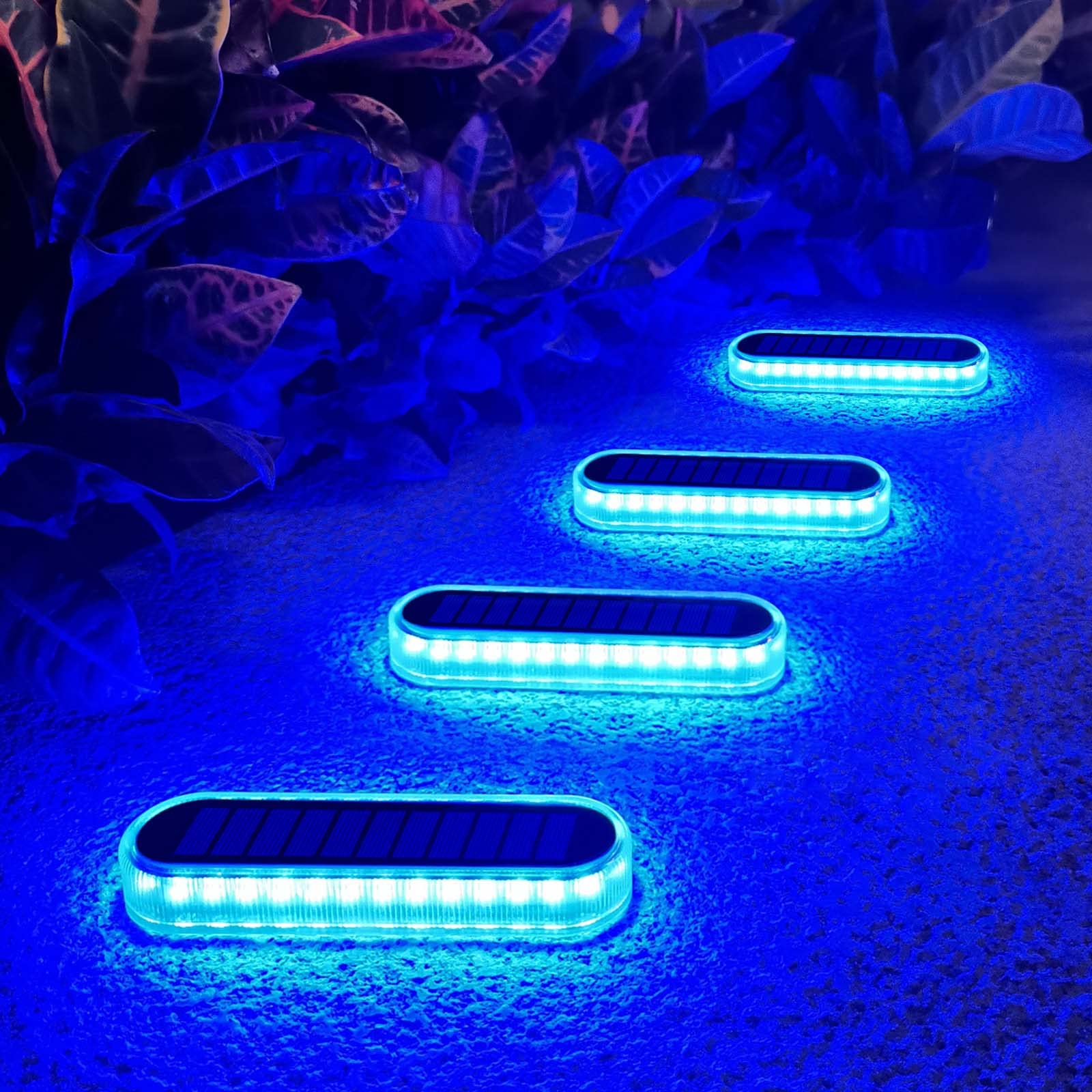 Lacasa Blue Solar Decking Lights, LED Light Outdoor Garden 4 Pack IP68 Waterproof Solar Step Ground Dock Lights, Solar Light Auto On/Off for Garden Patio Lawn Pathway Driveway Walkway Lighting