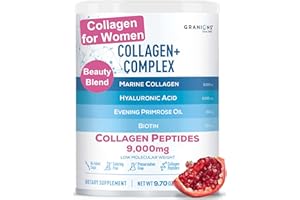 GRANIONS Marine Collagen Powder Supplement - Type I Hydrolyzed Marine Collagen Peptides, Protein, Biotin, Hyaluronic Acid, Vitamin C, Vital Antioxidants - Skin Supplements for Women - Pomegranate, 9.7oz