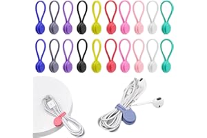 Meiguihai 20 Pcs Reusable Silicone Magnetic Cable Ties,Cord Ties Silicone Cable Ties,Magnetic Cable Tie for Cable Bundling an
