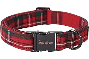 Unique style paws Dog Collar Metal Buckle Puppy Collar for Winter Christmas Red Plaid for Small Medium Large Boys Girls Dogs