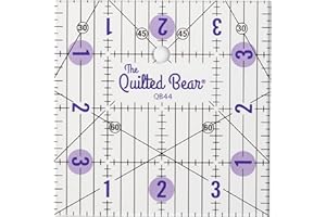 The Quilted Bear Quilting Rulers - Transparent Acrylic Non Slip Quilting, Patchwork & Sewing Ruler with Clear Black Lines & 30, 45 & 60 Degree Angles for Perfect Accuracy & Precision (4" x 4")