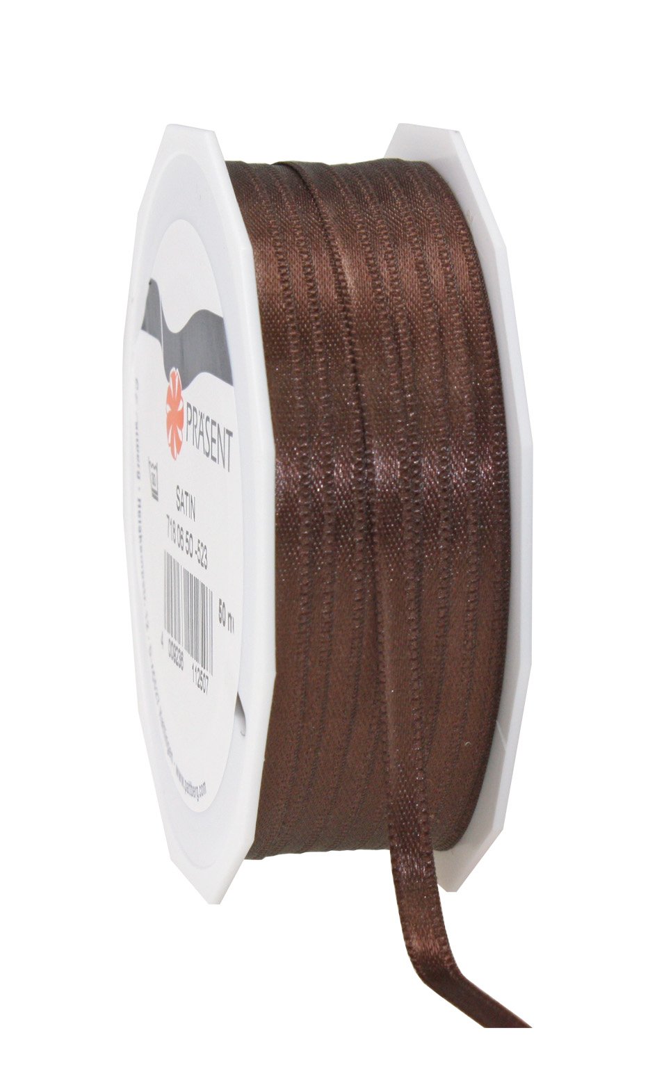 PRÄSENT C.E. Pattberg SATIN espresso (brown) gift ribbon, 55 yards for Wrapping Gifts, 0.24 inches width, Ribbon for Decorating & Crafting, Decorative Ribbon for Gifts, for every occasion