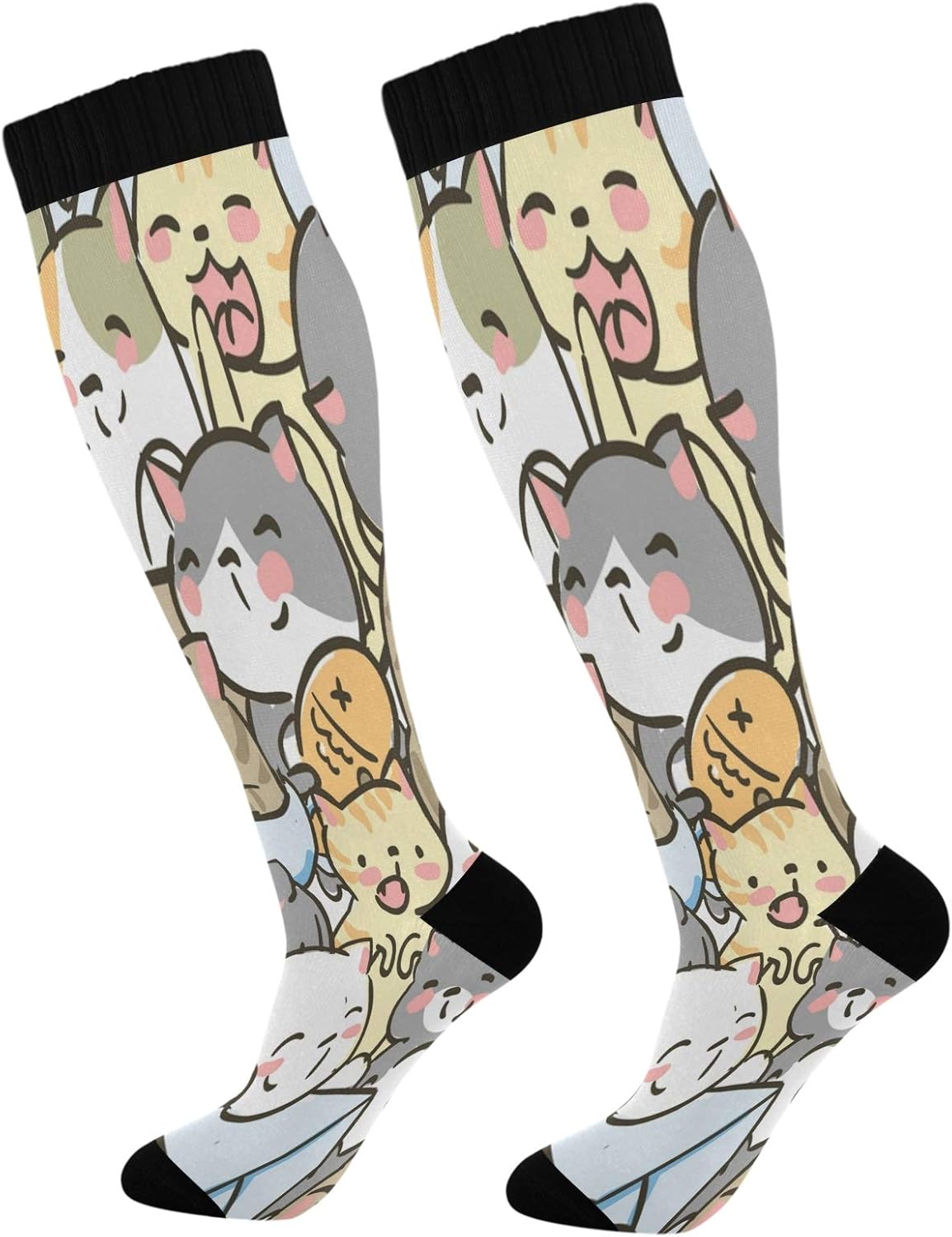 Blueangle Doodle Cute Little Cat Compression Socks for Men