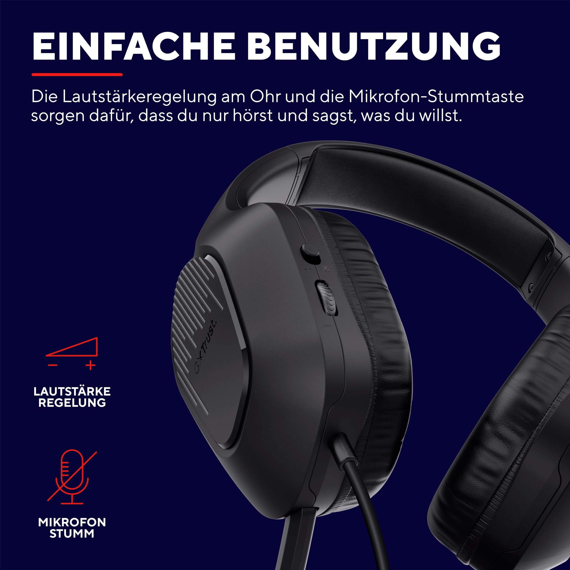 Trust Gaming GXT 415 Zirox Leichtes Gaming Headset mit 50-mm-Treiber für PC, Xbox, PS4, PS5, Switch, Mobile, 2-m-Kabel, 3,5-mm-Audioanschluss, Over-Ear Kopfhörer mit Kabel - Schwarz 6