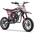 SUNDERWELL 50cc Mini Dirt Bike, 4-Stroke Kids Gas Bike with Front Fork, Shock Absorber and Soft Seat Cushion, Max Load 165Lbs, Pull Start Cooperate Disc Brakes and Up to 25mph (Red)