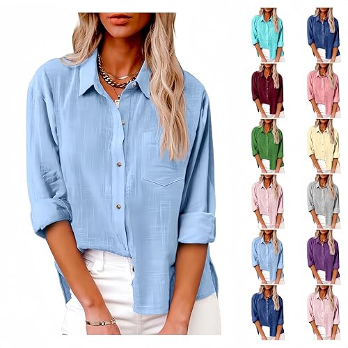 Long Sleeve Tops, Linen Blend Casual Oversized Tunic Top for Autumn Everyday Wear, Plus Size Women's Blouses & Shirts