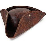 CARAFAST Pirate Hat Men And Women Leather Colonial Style Tricorn Hat Halloween Dressing Up Costume Accessory brown
