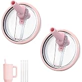 32oz Flip Straw Lid for HydroJug Traveler, Leak Proof Top Cap Replacement for HydroJug Tumbler, BPA-Free Dishwasher Safe Leak Resistant Cap with 4 Straws, Lids Accessories for Hydro Jug, Lightpink*2