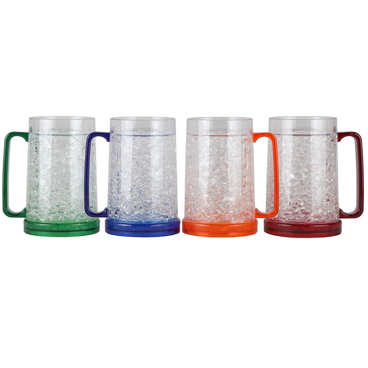 LilysHome Double Wall Gel Freezer Mug Set of 4 Red, Orange, Blue