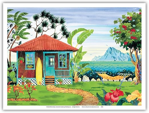 Amazon Com The Beach House Hawaii Hawaiian Islands Tropical Paradise From An Original Watercolor Painting By Robin Wethe Altman Master Art Print 9in X 12in Posters Prints