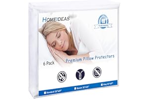 HOMEIDEAS 6-Pack Pillow Protectors with Zipper Standard Size - Waterproof Pillow Protectors & Pillow Encasement with Soft Polyester Fabric