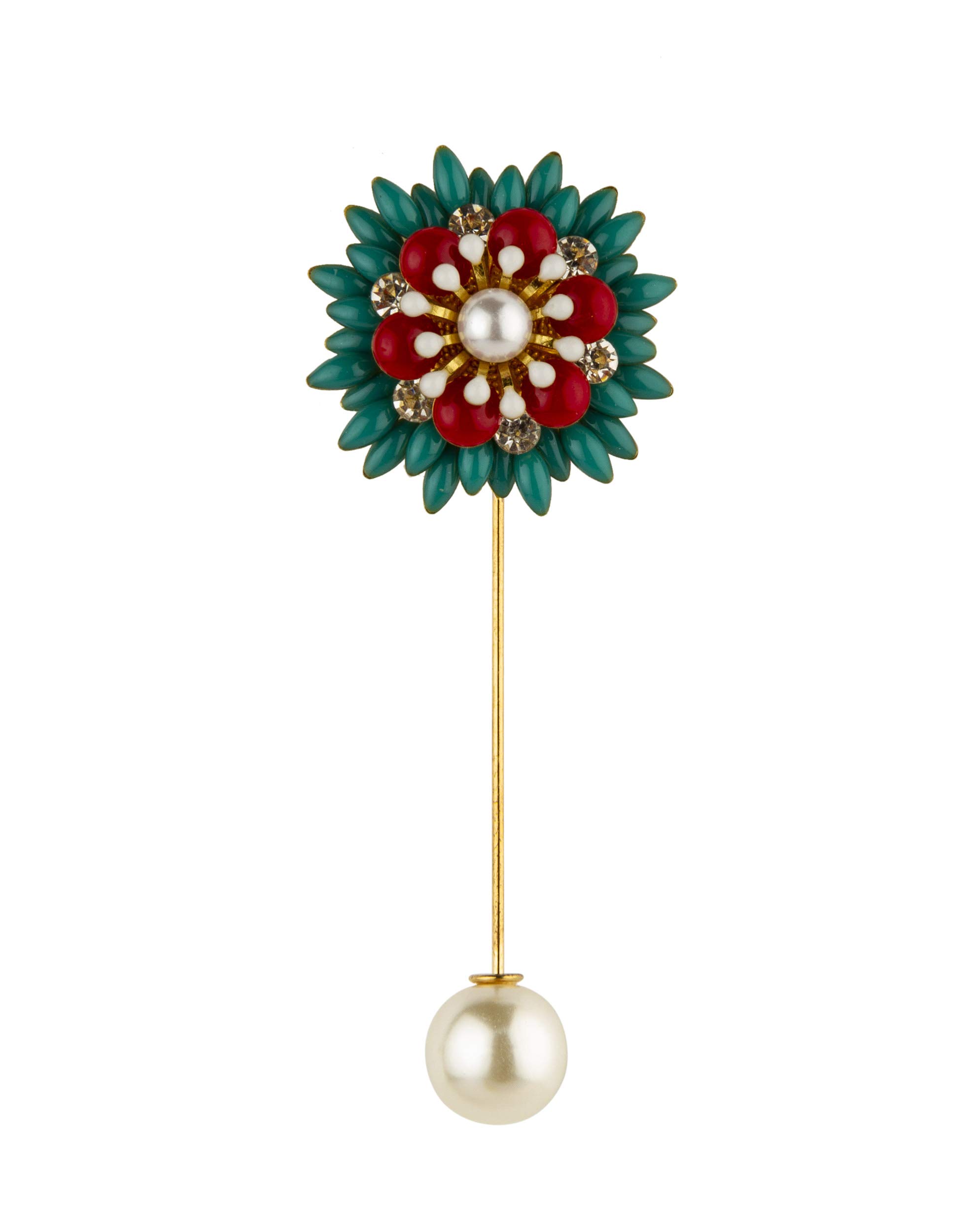 Brooch Lapel Pin for Men Flower with Pearl and Stone Detailing Lapel Pin Badge Coat Suit Wedding Gift Party Shirt Collar Accessories