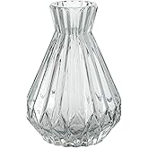 Sullivans Glass Vase, Clear Glass Vases for Flowers, Small Ribbed Gray Carafe Shape Flower Vase for Modern Home Decor, 6.5” Shelf & Table Vases for Wedding Centerpieces (G8504)