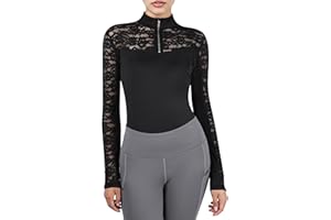 Harrison Howard Ladies Long Sleeve Lace Rider Top with Exquisite Lace Spliced Sleeves Slim Fit Show Shirt