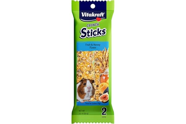 Vitakraft Guinea Pig Fruit & Honey Treat Sticks 2 Pack, 3.5 Ounce, Enriched Snack with Wooden Chew Core for Dental Health