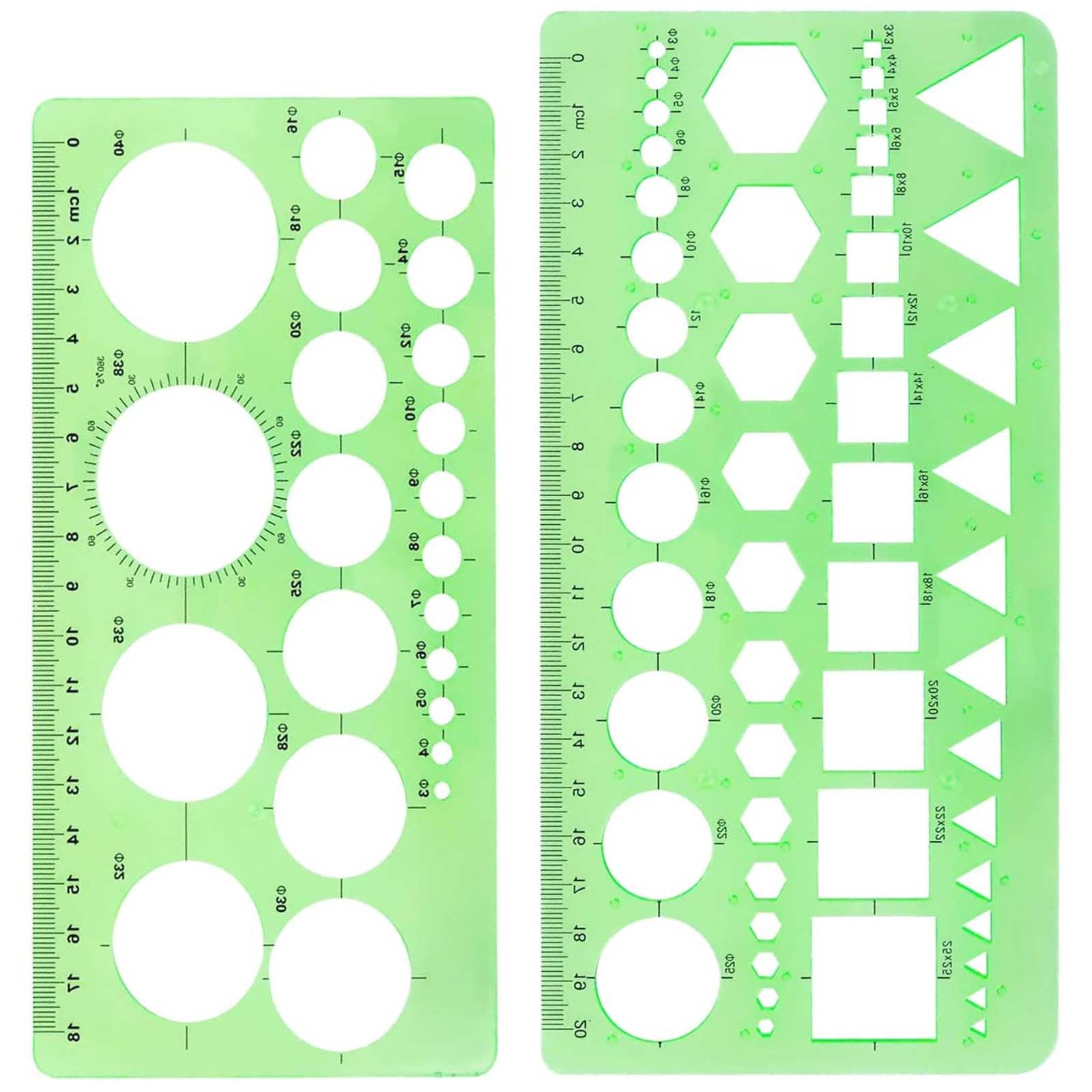 2 Pcs Circle Template,Geometric Stencils,Geometric Stencil Plastic Geometric Stencils Drawing Templates Measuring Templates Rulers,Circle Template for Drawing Measuring Designing(Green)