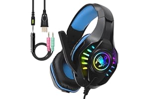 SVYHUOK Pro Gaming Headset for PC PS4 Xbox One Surround Sound Over-Ear Headphones with Mic LED Light Bass Surround Soft Memory Earmuffs for Computer Laptop Switch Games Kid’s Boy’s Teen’s Gifts
